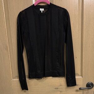 Ganni Elegant Black Long Sleeve Semi Sheer Top Size S